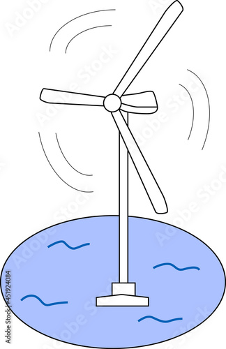 海の上の風力発電のイラスト素材