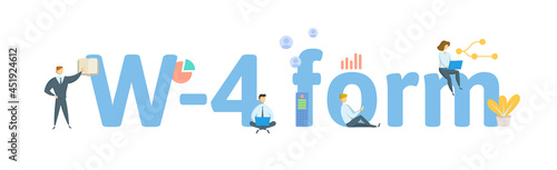 Form W-4, Employee's Withholding Allowance Certificate. Concept with keywords, people and icons. Flat vector illustration. Isolated on white.