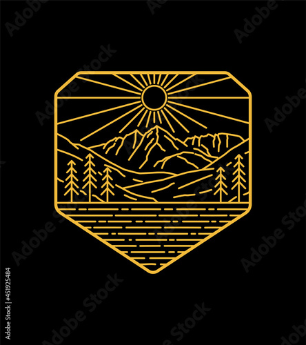 Landscape of Colorado in mono line art, patch badge design, emblem design, T-Shirt Design