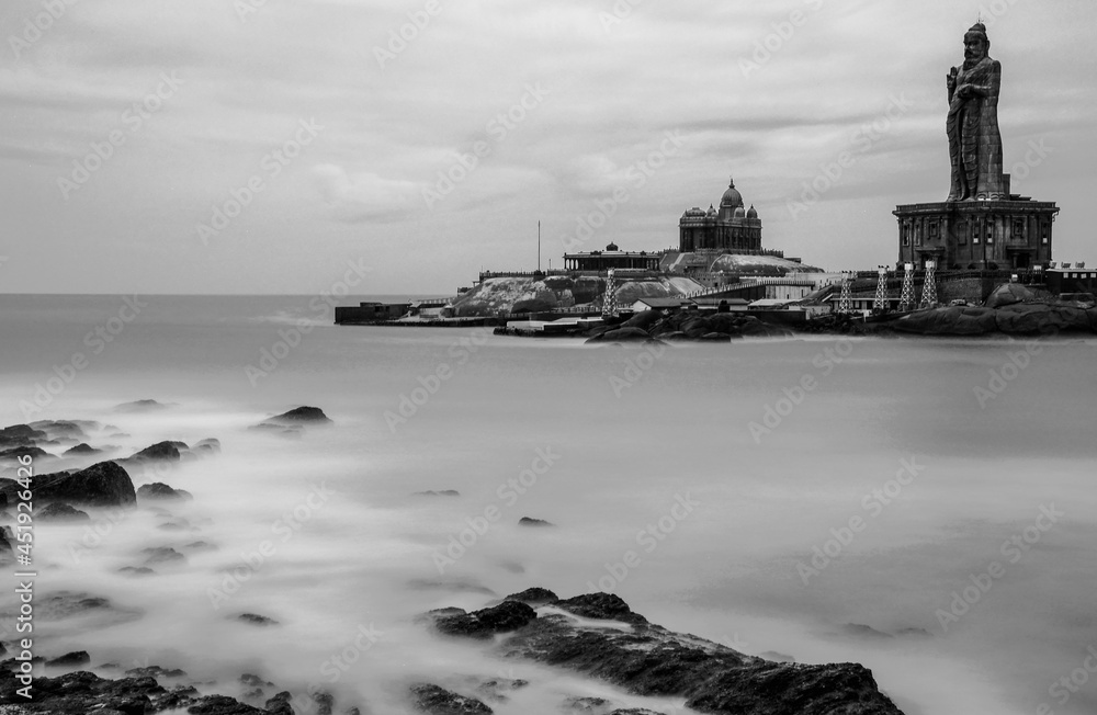 Naklejka premium Iconic View of Kanyakumari Beach with Long Exposure Technique at Tamil Nadu, India.