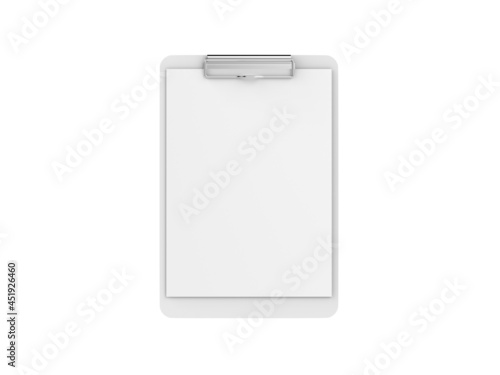 Clipboard with A4 paper mock up on isolated white background, 3d illustration photo