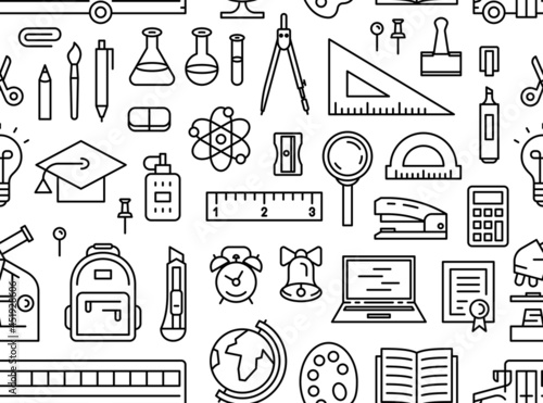 School tools seamless pattern. Education, science concept. Concept of school background. Office Supplies