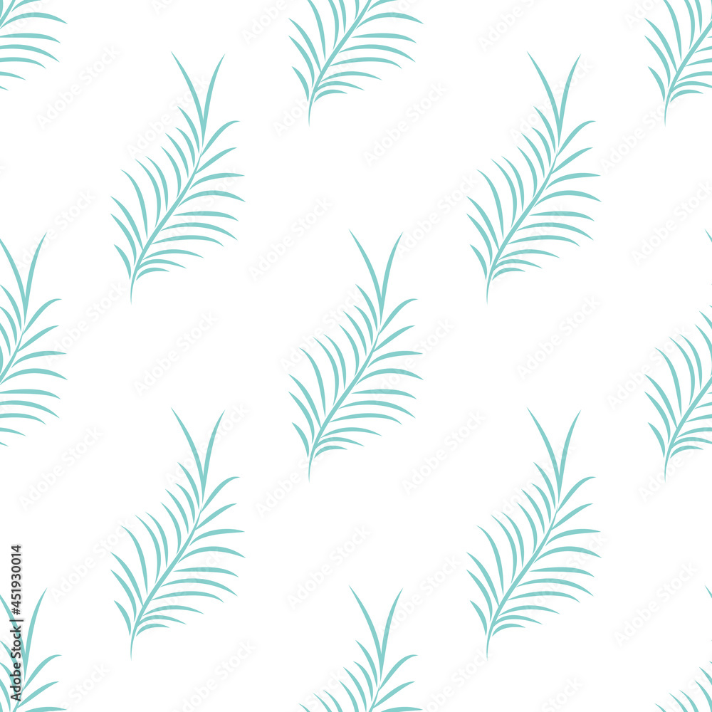 Green palm leaves on a white background. Exotic tropical botanic seamless pattern. Illustration