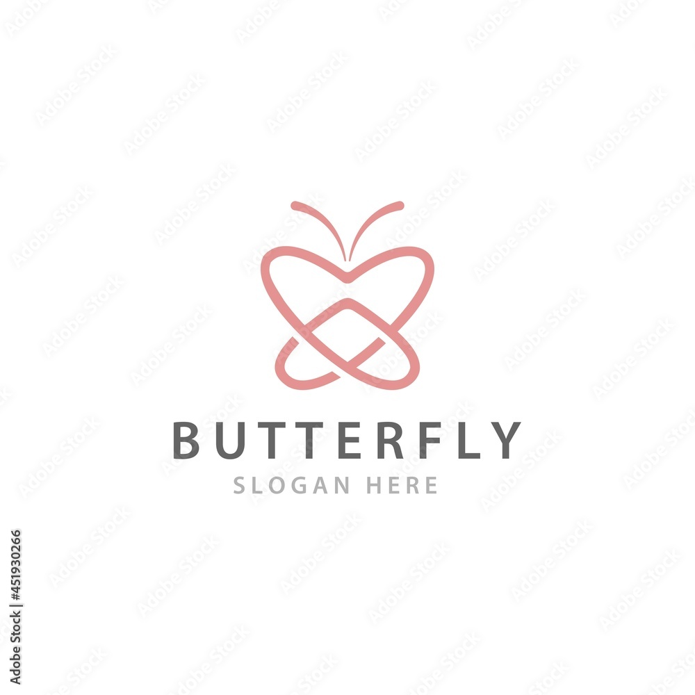 Minimalist butterfly heart love logo vector template