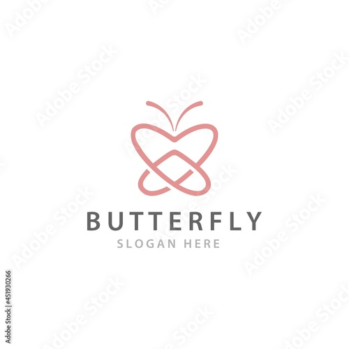 Minimalist butterfly heart love logo vector template