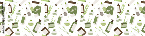 Homeopathy, naturopathy. Complementary, alternative, integrative, holistic medicine. Natural organic herb. Apothecary bottle. Vector flat cartoon illustration, set of seamless pattern