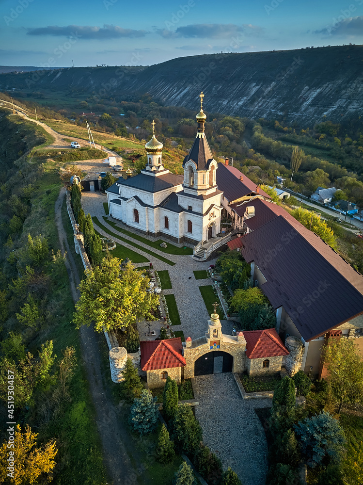 Old Orhei Monastery in Moldova Republic. Aerial view