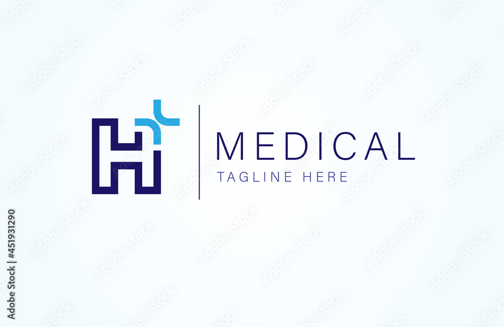 Medical logo, letter H with medical cross combination, cross logo