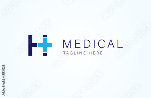 Medical logo, letter H with medical cross icon combination, cross logo design template, vector illustration