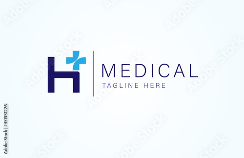 Medical logo, letter H with medical cross icon combination, cross logo design template element, vector illustration