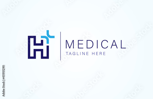 Medical logo, letter H with medical cross combination, cross logo design template  element, vector illustration