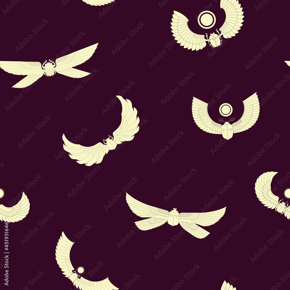 Seamless pattern with ancient egyptian symbol Scarab Winged sun for your project