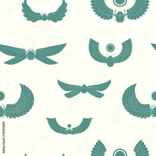 Seamless pattern with ancient egyptian symbol Scarab Winged sun for your project