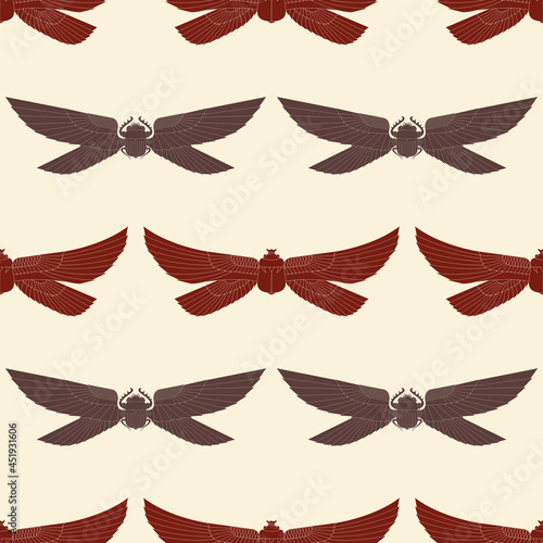 Seamless pattern with ancient egyptian symbol Scarab Winged sun for your project