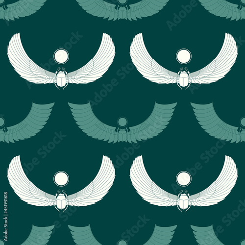 Seamless pattern with ancient egyptian symbol Scarab Winged sun for your project