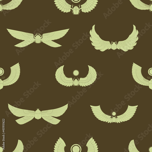 Seamless pattern with ancient egyptian symbol Scarab Winged sun for your project