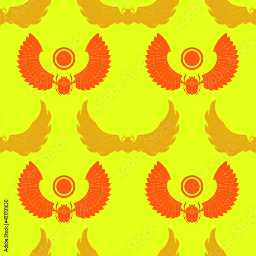 Seamless pattern with ancient egyptian symbol Scarab Winged sun for your project