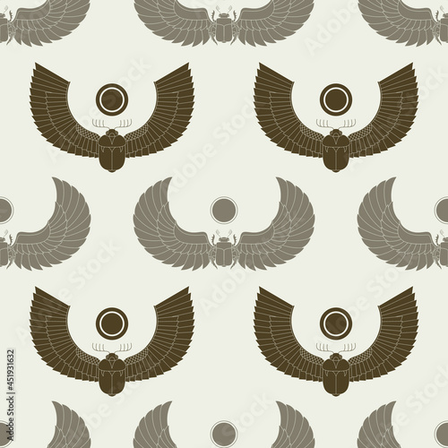 Seamless pattern with ancient egyptian symbol Scarab Winged sun for your project