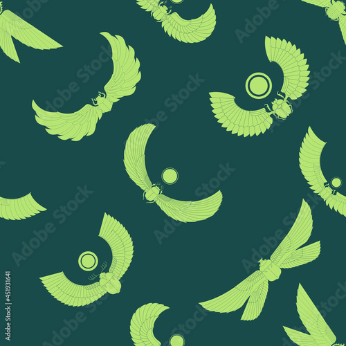 Seamless pattern with ancient egyptian symbol Scarab Winged sun for your project