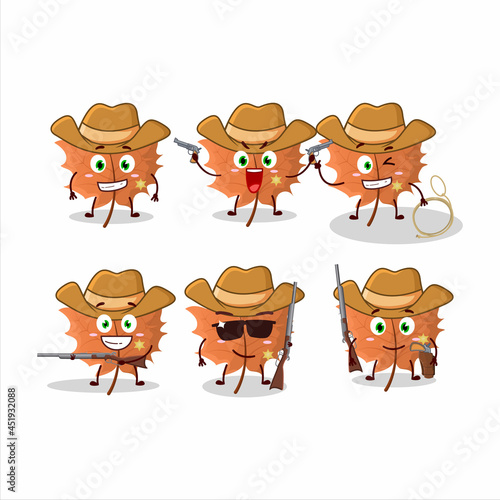 Cool cowboy maple Leaf cartoon character with a cute hat