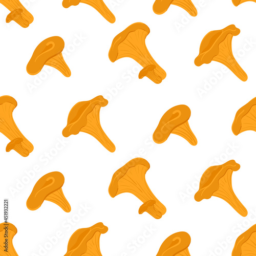 Seamless pattern with chanterelle mushrooms. Forest food vector cartoon background