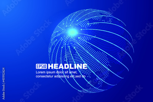 Line around pixel earth converges a point Internet globalization concept