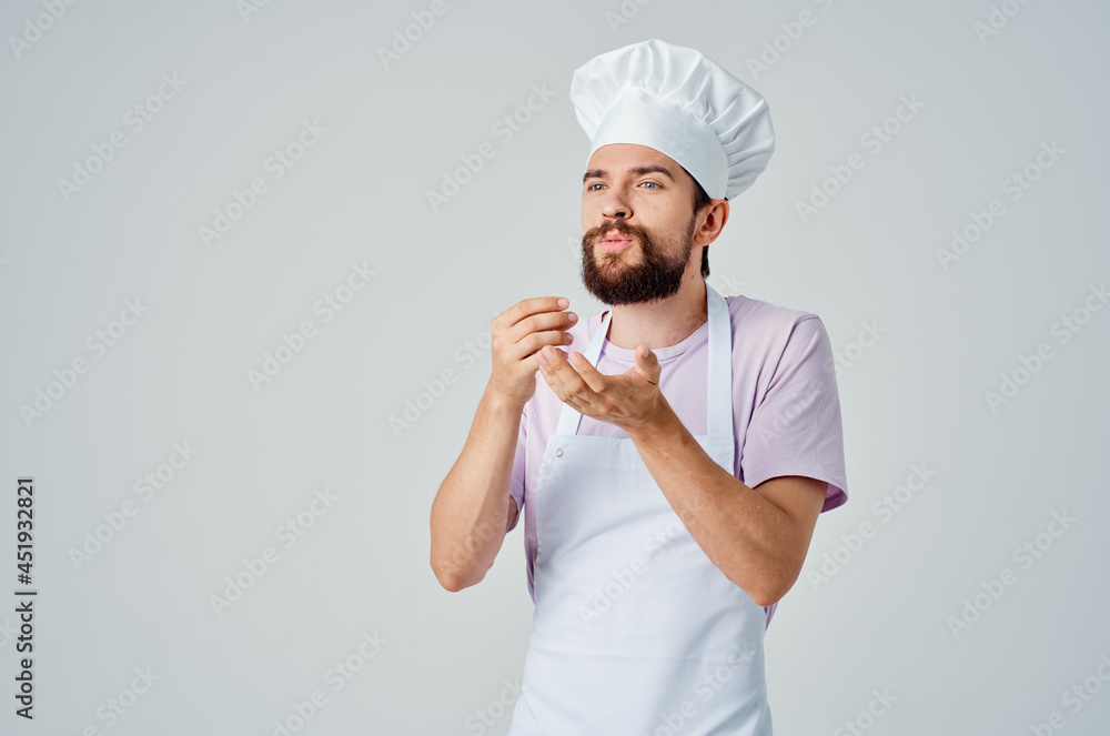 emotional chef gesturing with his hands work in a restaurant industry