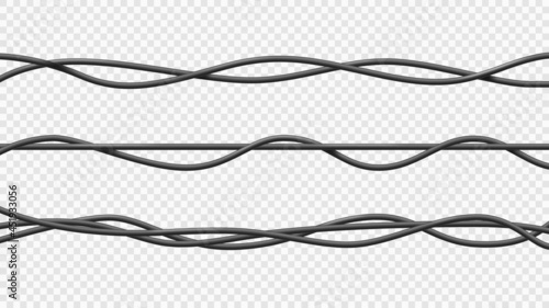 Realistic electrical cable, flexible insulated electric copper wires, Vector industrial electricity equipment set