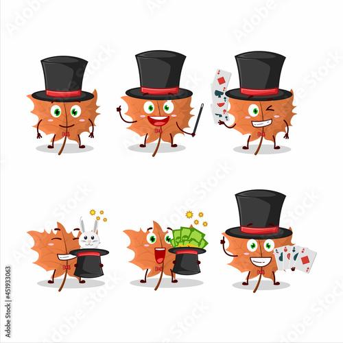 A maple Leaf Magician cartoon character perform on a stage