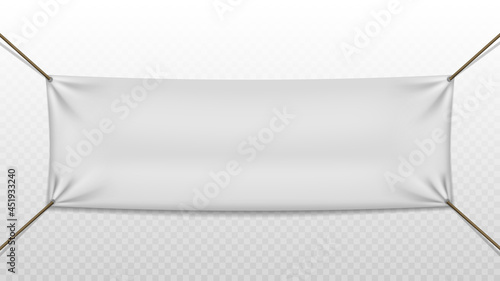 White textile banners with folds, blank hanging fabric mockup, design elements for advertising, web site, flyers, posters, sale announcement. Vector Illustration