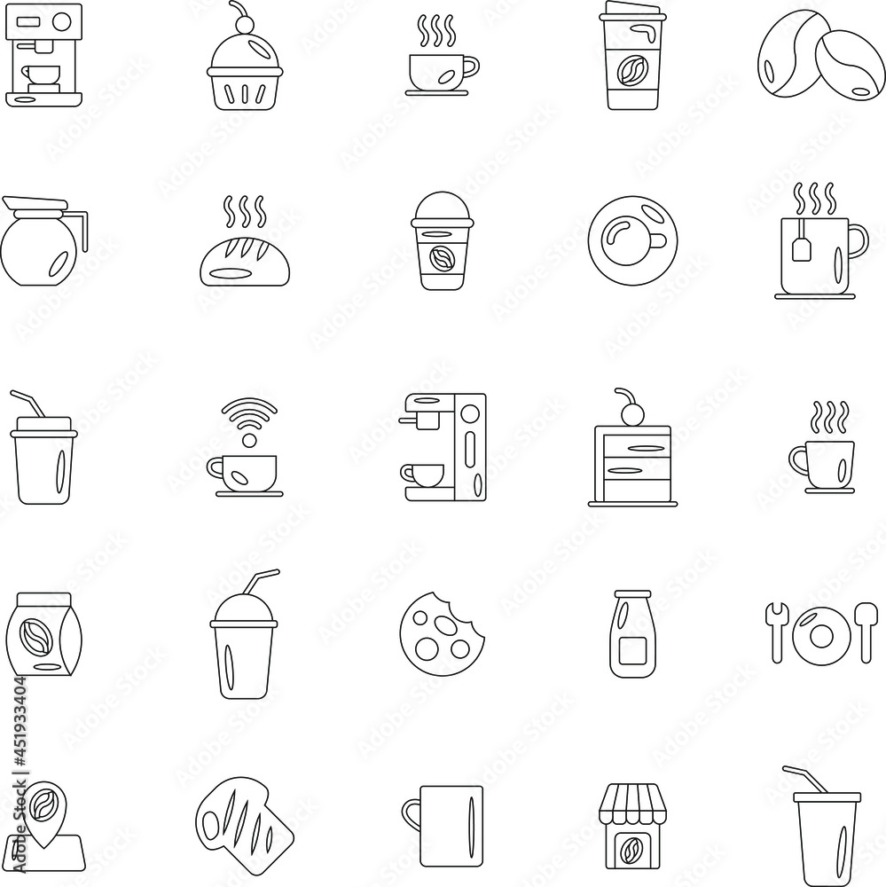 Outline Coffee Shop flat icon collection set Outline Coffee Shop flat icon collection set