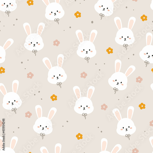 Seamless pattern with cute cartoon bunny and flowers for fabric print  textile  gift wrapping paper. colorful vector for textile  flat style