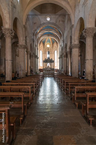  Interior architectural details of San Cerbone Cathedral in Massa Marittima, a medieval town in the province of Grosseto of Southern Tuscany, Italy