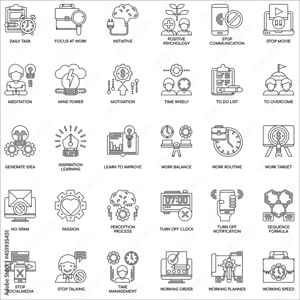 Oultine Concentration elements flat collection icons set