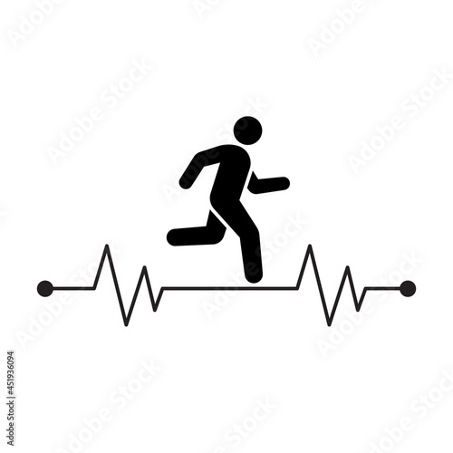 Running man with line ecg heartbeat icon, Healthy cardio pulse stronger, Simple pictogram flat design symbol, Isolated on white background, Vector illustration