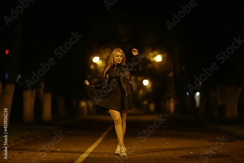 night city female style, young girl urban evening urban beauty