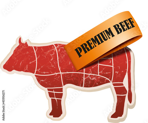 Grafik Rind mit Label Premium Beef