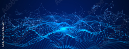Abstract digital wave. Blue circular shape on the background. Futuristic point pattern wave. Big data. 3D rendering.