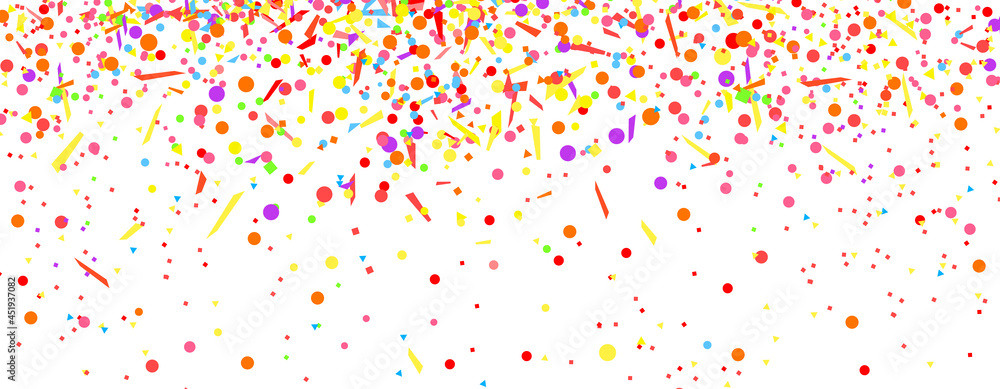 Explosion on white. Background with confetti. Pattern for design with glitters. Print for banners, posters, t-shirts and textiles. Greeting cards