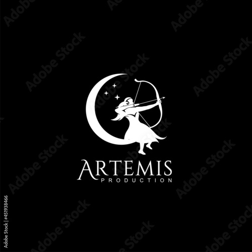 Artemis logo or female archer god and crescent moon concept premium design