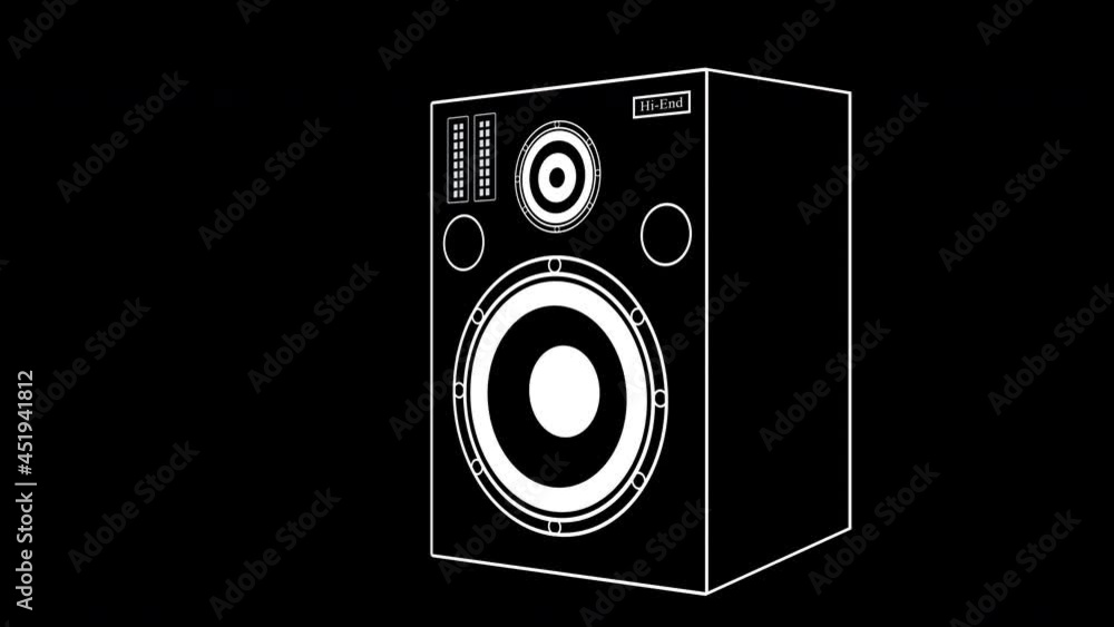 A white line art drawing of a thumping bass speaker on an alpha channel background. A white line art drawing of a thumping bass speaker on an alpha channel background.