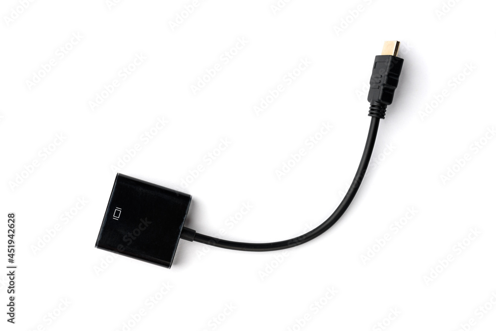 Adaptor HDMI to VGA cable connector isolated on white background. Adaptor HDMI to VGA cable connector isolated on white background.