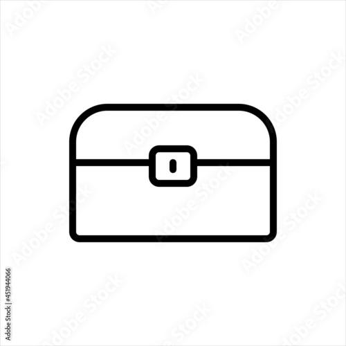 Pixel perfect black thin line icon of a closed treasure chest. Editable stroke vector 64x64 pixels. Scale 5000% preview. Antique pirate chest box symbol. Retro loot box sign. Outline linear pictogram