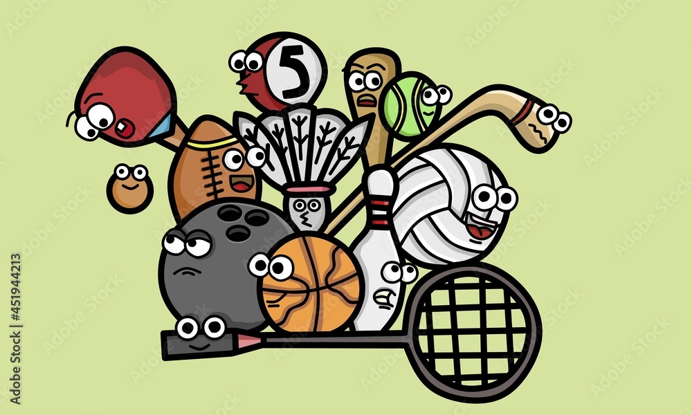 Fototapeta premium Doodle art character sports equipment