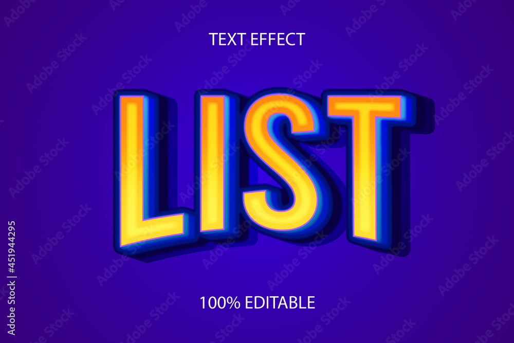 Obraz Editable Text Effect LIST COLOR ORANGE BLUE