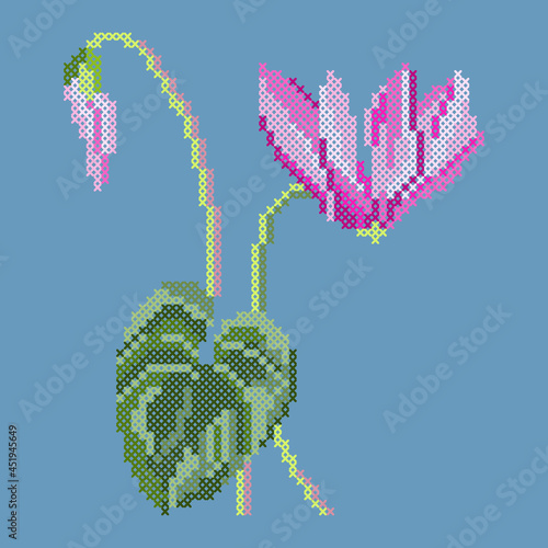 vector art embroidery cyclamen