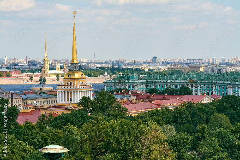 View of the historic center from the colonnade of St. Isaac's Cathedral in St. Petersburg.
