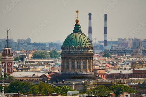 View of the Kazan Cathedral from the colonnade of St. Isaac's Cathedral in St. Petersburg.