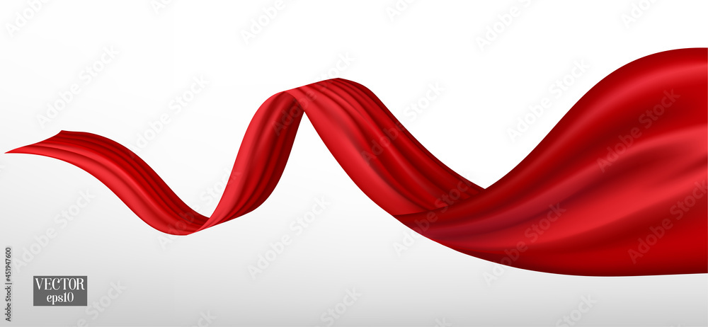 Vecteur Stock Red flying silk fabric on white background.vector red silk.red  curtain. | Adobe Stock