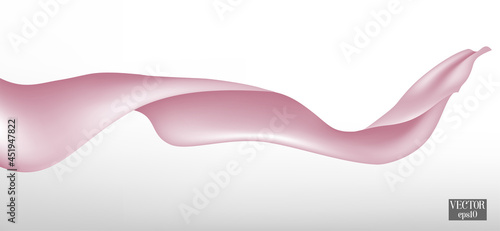Pink silk blown on white background.Pink flying silk fabric in the air. Vector Flying satin.